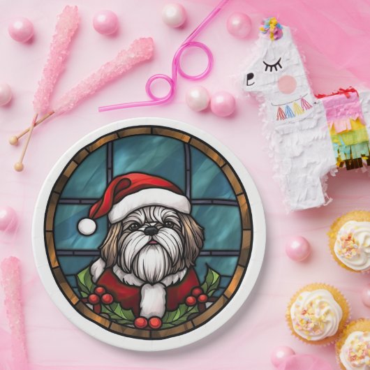 Shih Tzu Glas in lood Kerst Papieren Bordje (Feest)