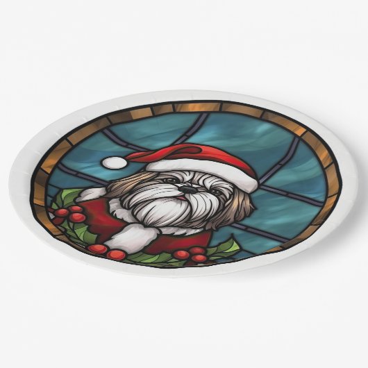 Shih Tzu Glas in lood Kerst Papieren Bordje (Gekanteld)