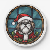 Shih Tzu Glas in lood Kerst Papieren Bordje (Voorkant)