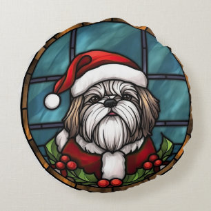 Shih Tzu Glas in lood Kerst Rond Kussen