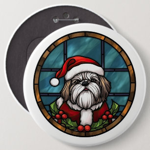 Shih Tzu Glas in lood Kerst Ronde Button 6,0 Cm