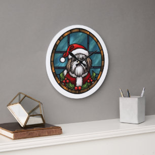 Shih Tzu Glas-in-lood Kerstmis Grote Klok
