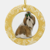 Shih Tzu Gold Snowflake Border Keramisch Ornament (Voorkant)