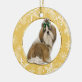 Shih Tzu Gold Snowflake Border Keramisch Ornament (Links)