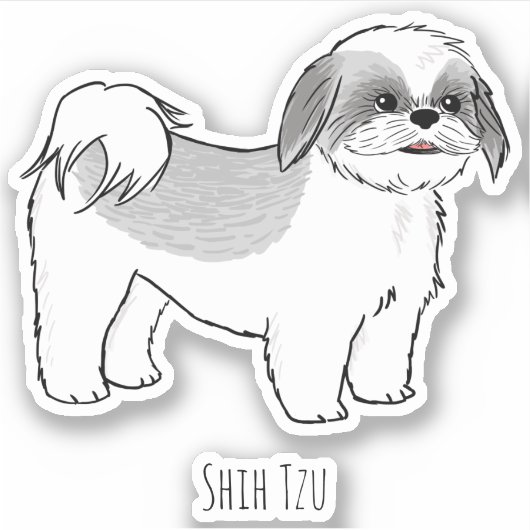 Shih Tzu grijs en wit cartoon hond vinyl Sticker (Voorkant)