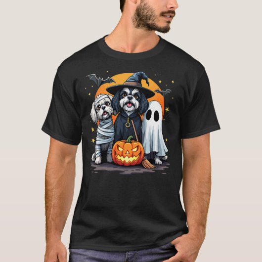 Shih Tzu Halloween Costume Mummy Witch Ghost Dog L T-shirt (Voorkant)