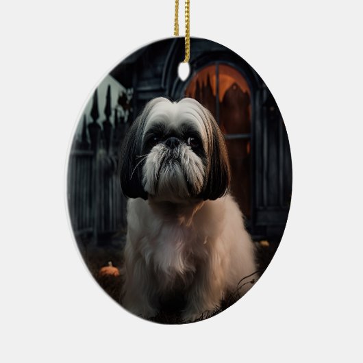 Shih Tzu Halloween eng Keramisch Ornament (Rechts)