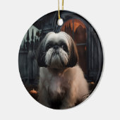 Shih Tzu Halloween eng Keramisch Ornament (Links)
