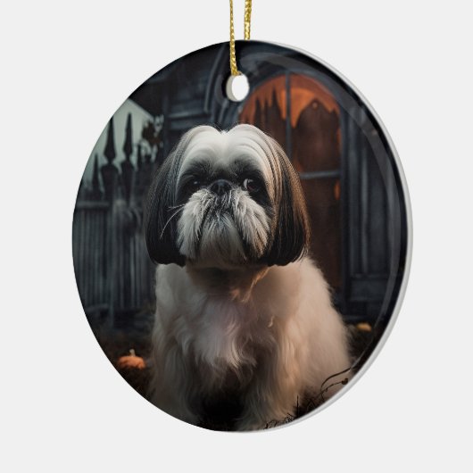 Shih Tzu Halloween eng Keramisch Ornament (Links)
