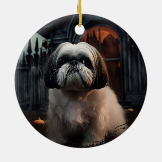 Shih Tzu Halloween eng Keramisch Ornament (Achterkant)