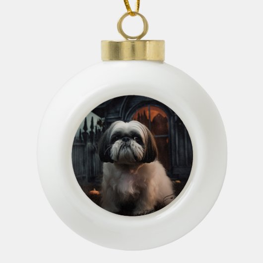 Shih Tzu Halloween eng Keramische Bal Ornament (Voorkant)