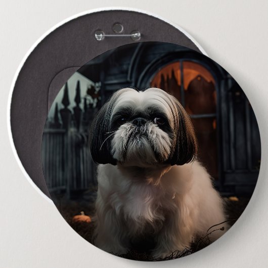 Shih Tzu Halloween eng Ronde Button 6,0 Cm (Voorkant /achterkant)