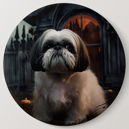 Shih Tzu Halloween eng Ronde Button 6,0 Cm (Voorkant)