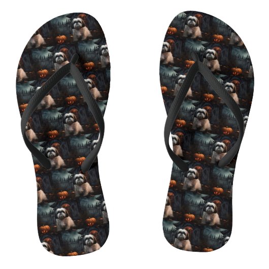 Shih Tzu Halloween eng Teenslippers (Voetbed)