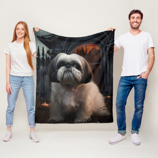Shih Tzu Halloween Griezelen Fleece Deken (In situ)