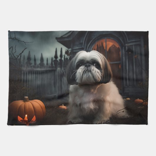Shih Tzu Halloween Griezelen Theedoek (Horizontaal)