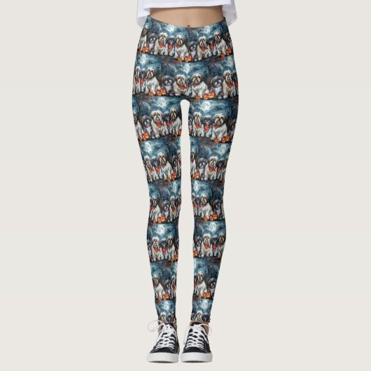 Shih Tzu Halloween Griezelig Leggings (Voorkant)