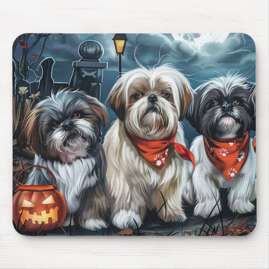 Shih Tzu Halloween Griezelig Muismat (Voorkant)