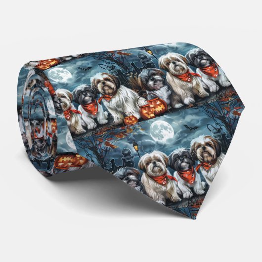 Shih Tzu Halloween Griezelig Stropdas (Opgerold)