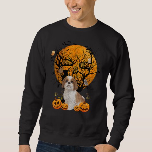 Shih Tzu Halloween Kostuum Maan Schedel Boom Uil M Trui (Voorkant)