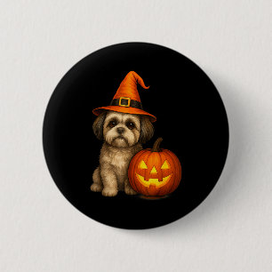 Shih Tzu Halloween Pompoen Honden Kostuum Familie Ronde Button 5,7 Cm