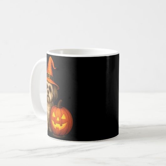 Shih Tzu Halloween Pumpkin Dog Costume Family Matc Koffiemok (Voorkant links)