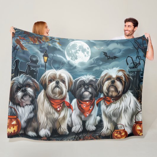 Shih Tzu Halloween Spooky Fleece Deken (In situ)