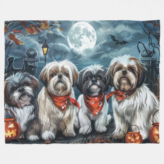 Shih Tzu Halloween Spooky Fleece Deken (Voorkant (Horizontaal))