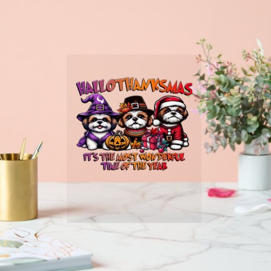 Shih Tzu Halloween Thanksgiving Kerstklassieker Acryl Bord (Huwelijk)