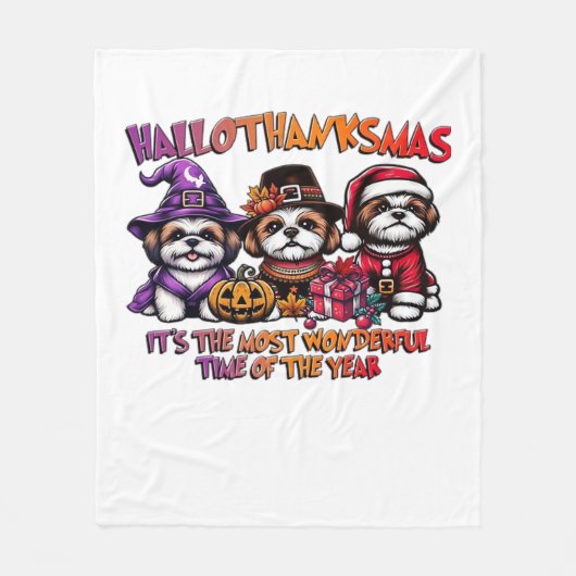 Shih Tzu Halloween Thanksgiving Kerstklassieker Fleece Deken (Voorkant)