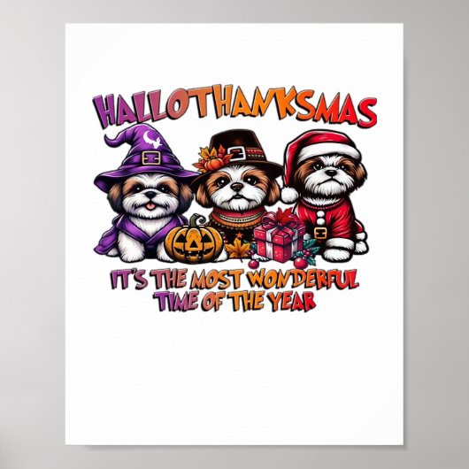 Shih Tzu Halloween Thanksgiving Kerstklassieker Poster (Voorkant)