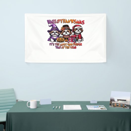 Shih Tzu Halloween Thanksgiving Kerstklassieker Spandoek (Beurs)
