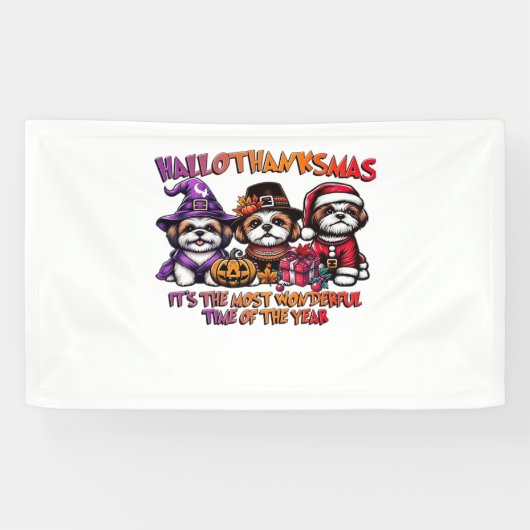 Shih Tzu Halloween Thanksgiving Kerstklassieker Spandoek (Horizontaal)