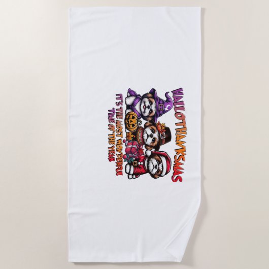 Shih Tzu Halloween Thanksgiving Kerstklassieker Strandlaken (Voorkant)