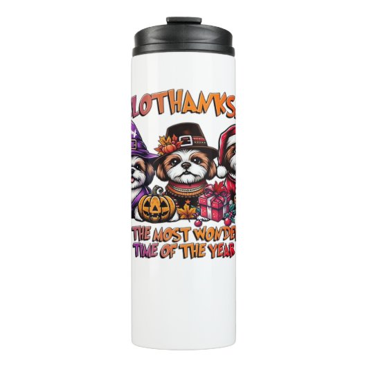 Shih Tzu Halloween Thanksgiving Kerstklassieker Thermosbeker (Voorkant)