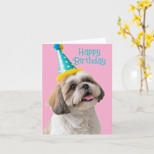 Shih tzu Happy Birthday Kaart (Gele Bloem)