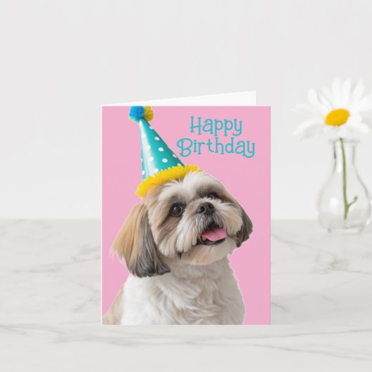 Shih tzu Happy Birthday Kaart (Kleine Plant)