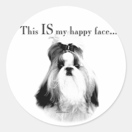Shih Tzu Happy Face Ronde Sticker (Voorkant)