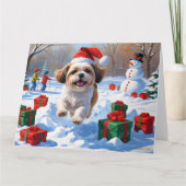 Shih Tzu hardlopen in de sneeuw met kerst Pet Kaart (Voorkant)