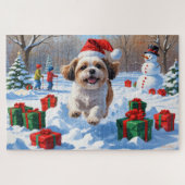 Shih Tzu hardlopen in de sneeuw met kerst Pet Legpuzzel (Horizontaal)