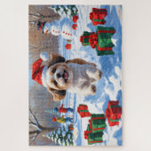Shih Tzu hardlopen in de sneeuw met kerst Pet Legpuzzel (Verticaal)