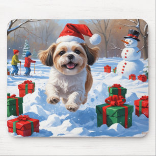 Shih Tzu hardlopen in de sneeuw met kerst Pet Muismat