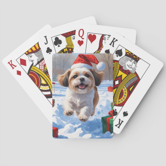 Shih Tzu hardlopen in de sneeuw met kerst Pet Pokerkaarten (Achterkant)