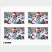 Shih Tzu hardlopen in de sneeuw met kerst Pet Rechthoekige Sticker (Vel)