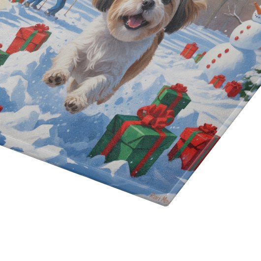 Shih Tzu hardlopen in de sneeuw met kerst Pet Snijplank (Hoek)