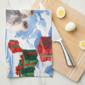 Shih Tzu hardlopen in de sneeuw met kerst Pet Theedoek (Quarter Fold)