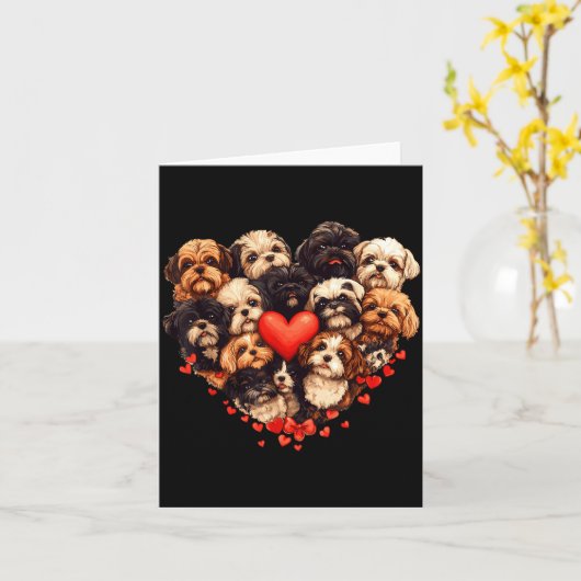 Shih Tzu Heart-shaped Cute Shih Tzu Valentines Day Kaart (Gele Bloem)