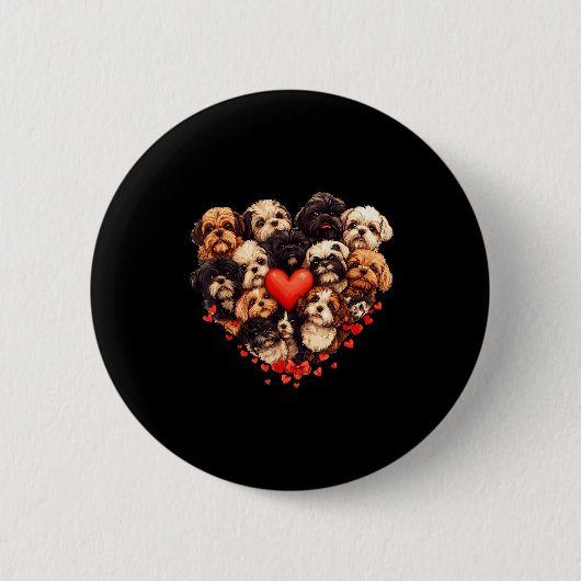 Shih Tzu Heart-shaped Cute Shih Tzu Valentines Day Ronde Button 5,7 Cm (Voorkant)
