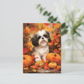 Shih Tzu Herfst Thanksgiving  Briefkaart (Staand voorkant)