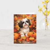 Shih Tzu herfst Thanksgiving Kaart (Gele Bloem)